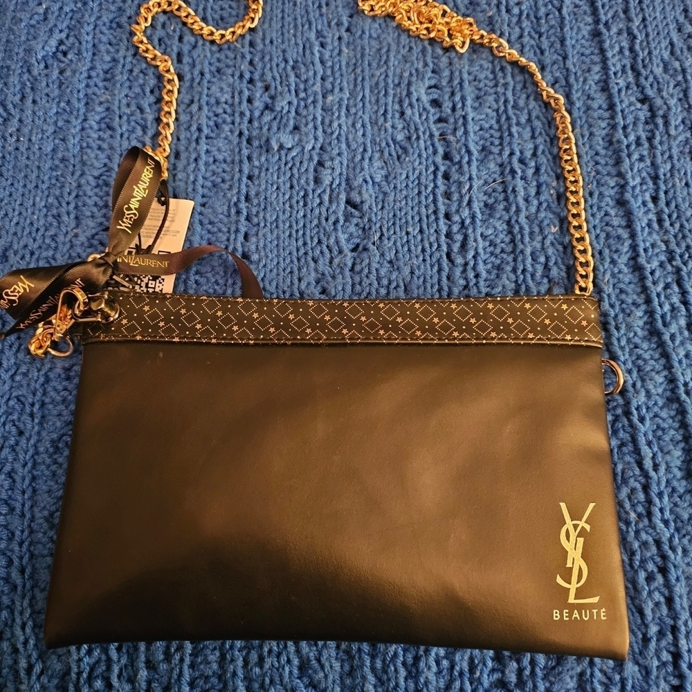 Yves Saint Laurent Black Clutch with Gold Chain